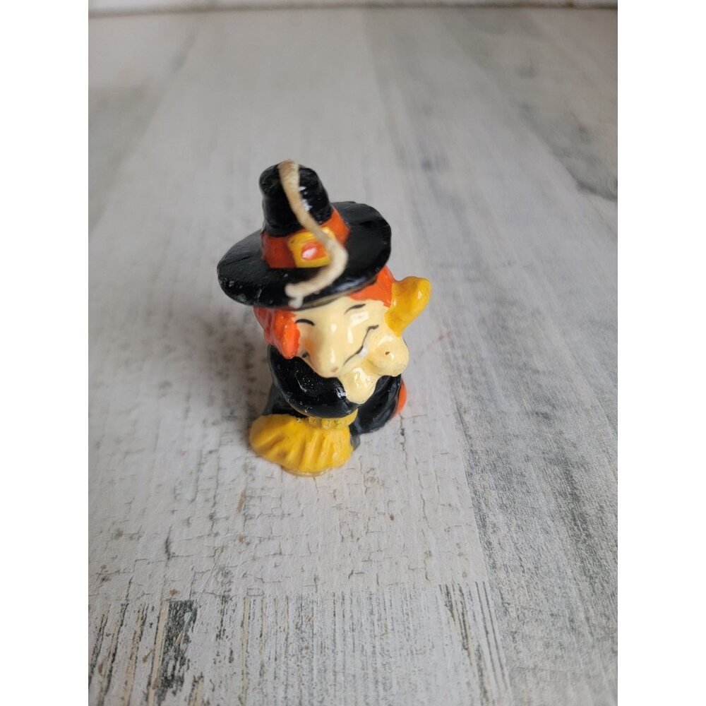 Vintage Mini candle Halloween witch‎ broom collectible figure
